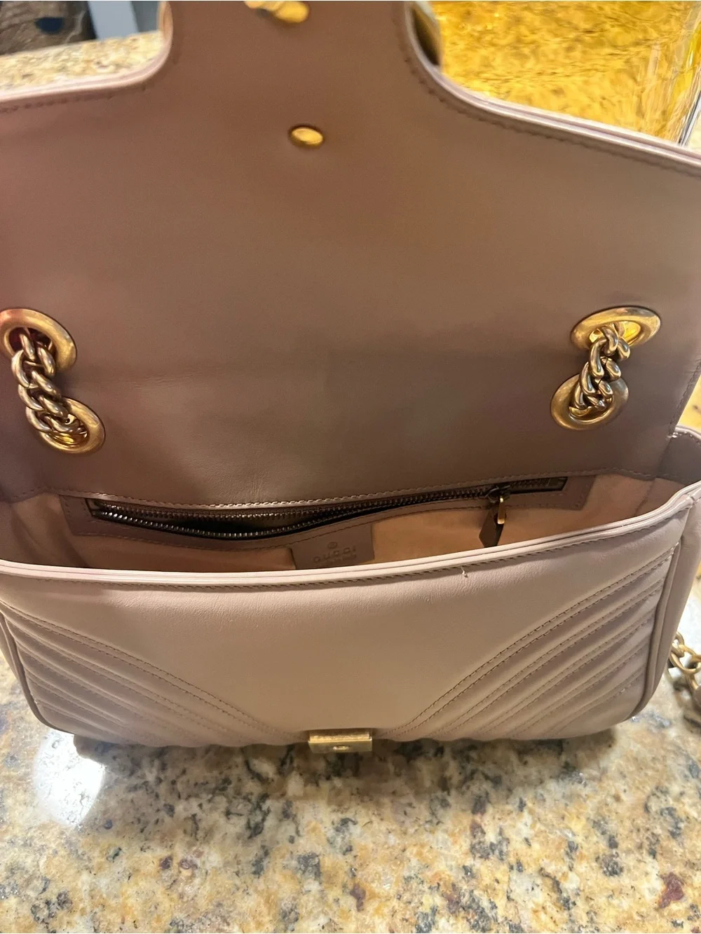 Gucci Brown Quilted Leather Shoulder Bag with Gold GG
